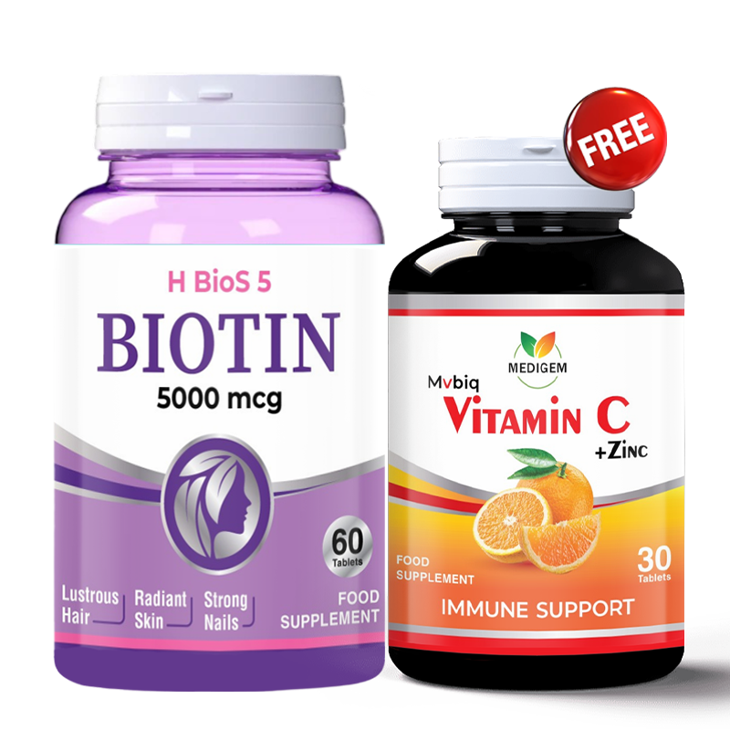 Buy Biotin 5000mcg Get Vitamin C Free
